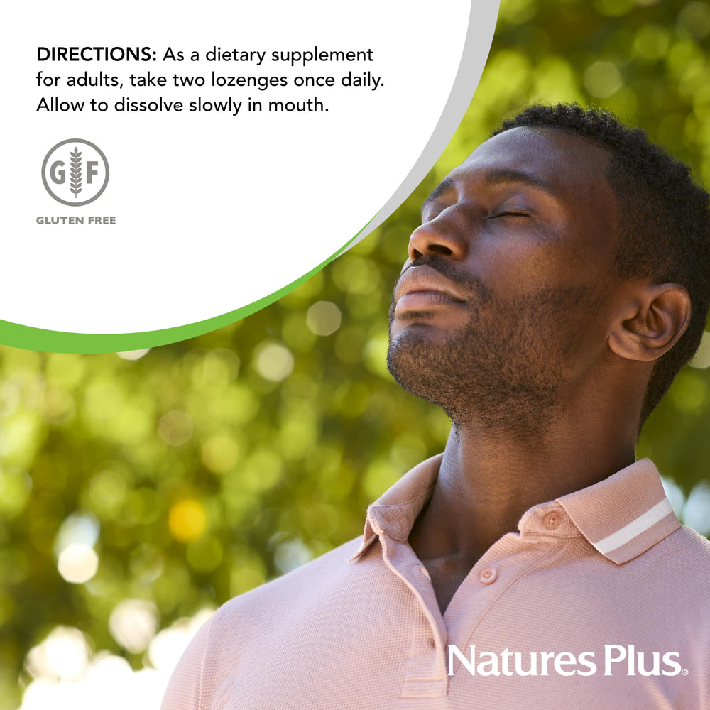 NaturesPlus immune-support lozenge packaging on a shelf suggests convenient daily use.