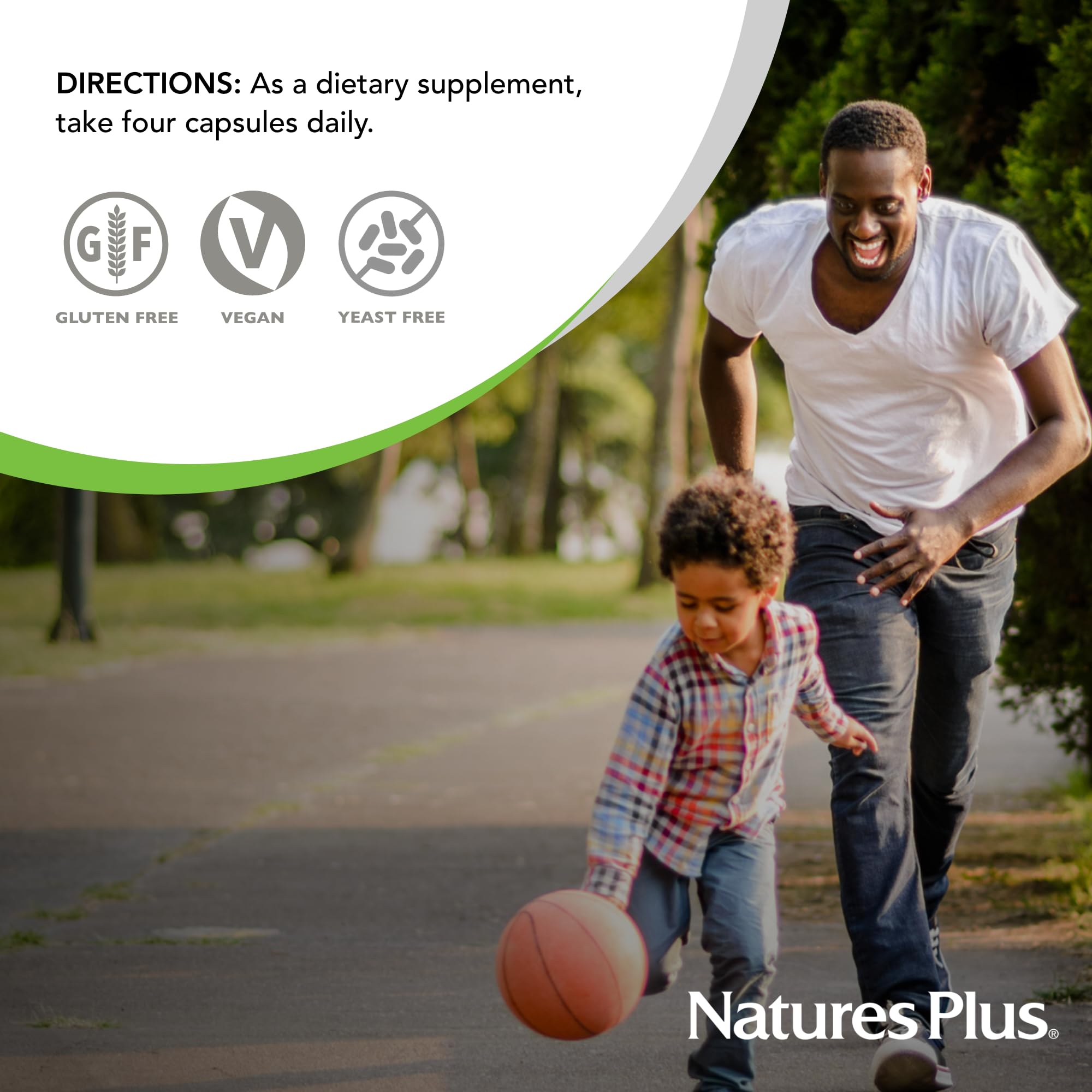 NaturesPlus KalmAssure capsules shown with a glass of water for easy daily use.