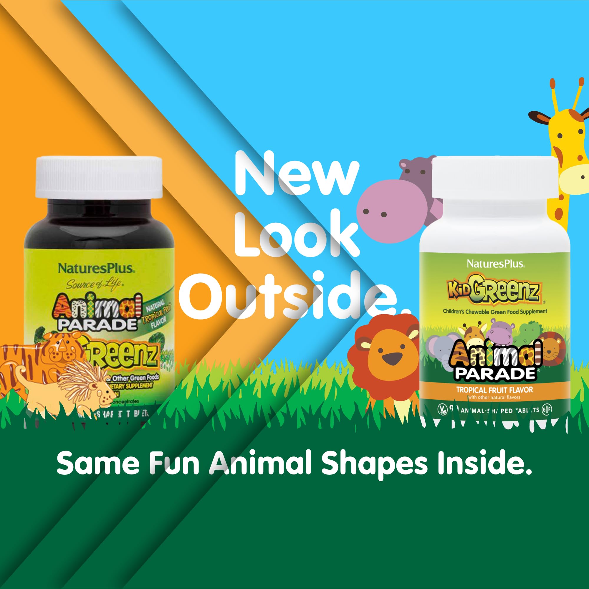 KidGreenz animal-shaped tablets close-up, convenient daily nutrition for kids