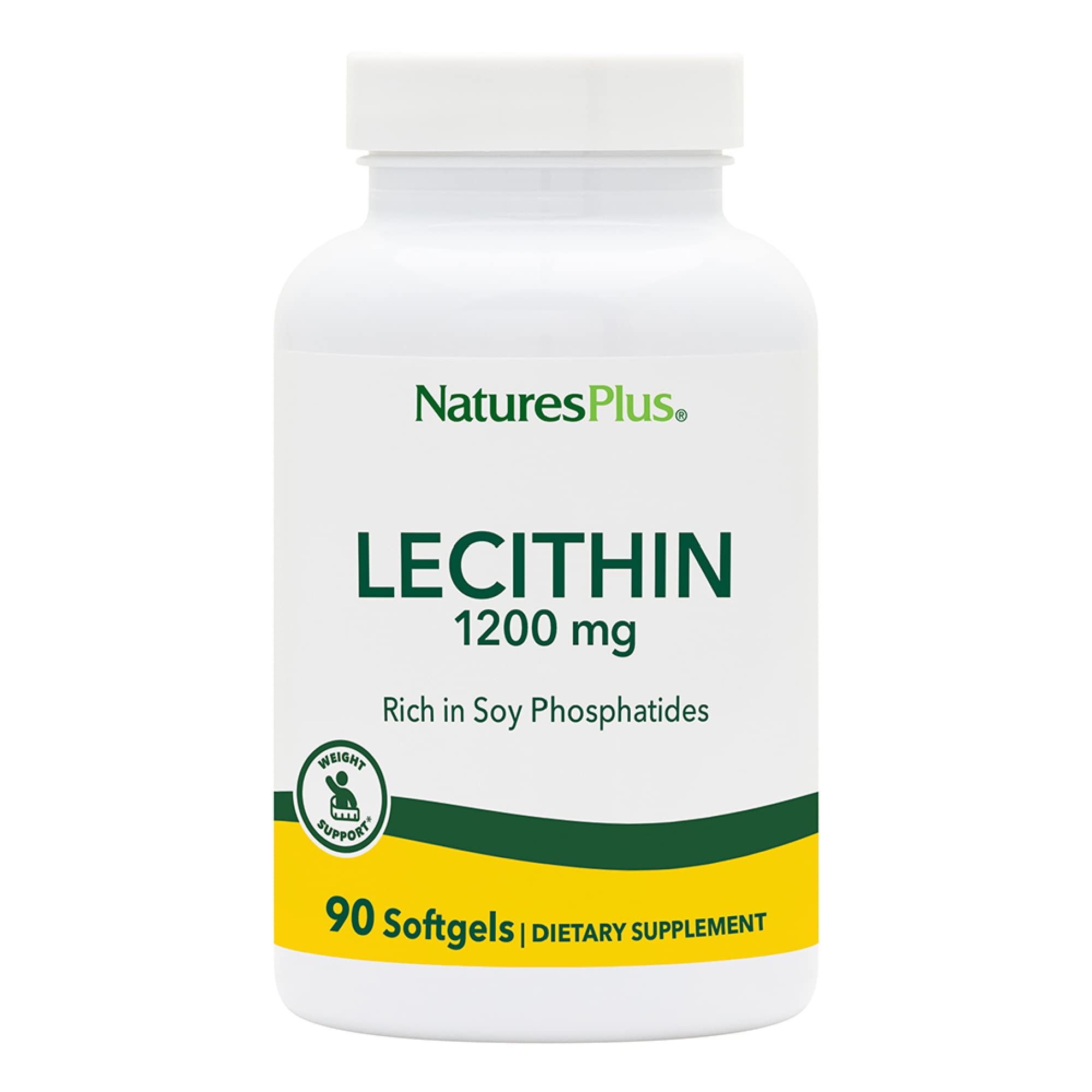 NaturesPlus Lecithin softgels bottle showing 1200 mg per serving for daily use