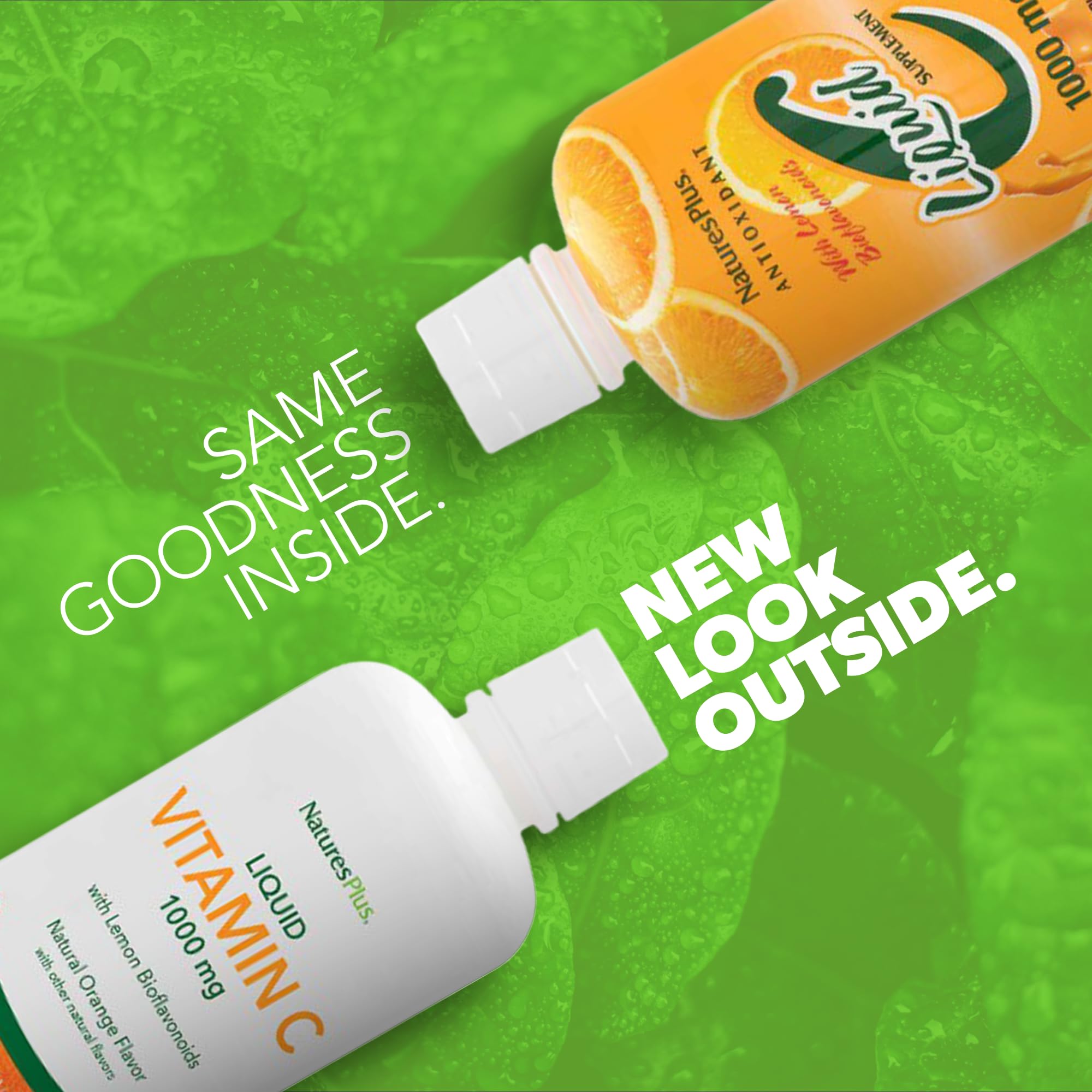 NaturesPlus liquid Vitamin C pour into glass for easy dosing.