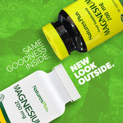 NaturesPlus Magnesium bottle back with serving details and ingredients.