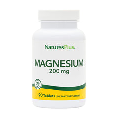 NaturesPlus Magnesium bottle front view showing 200 mg per tablet for daily use.