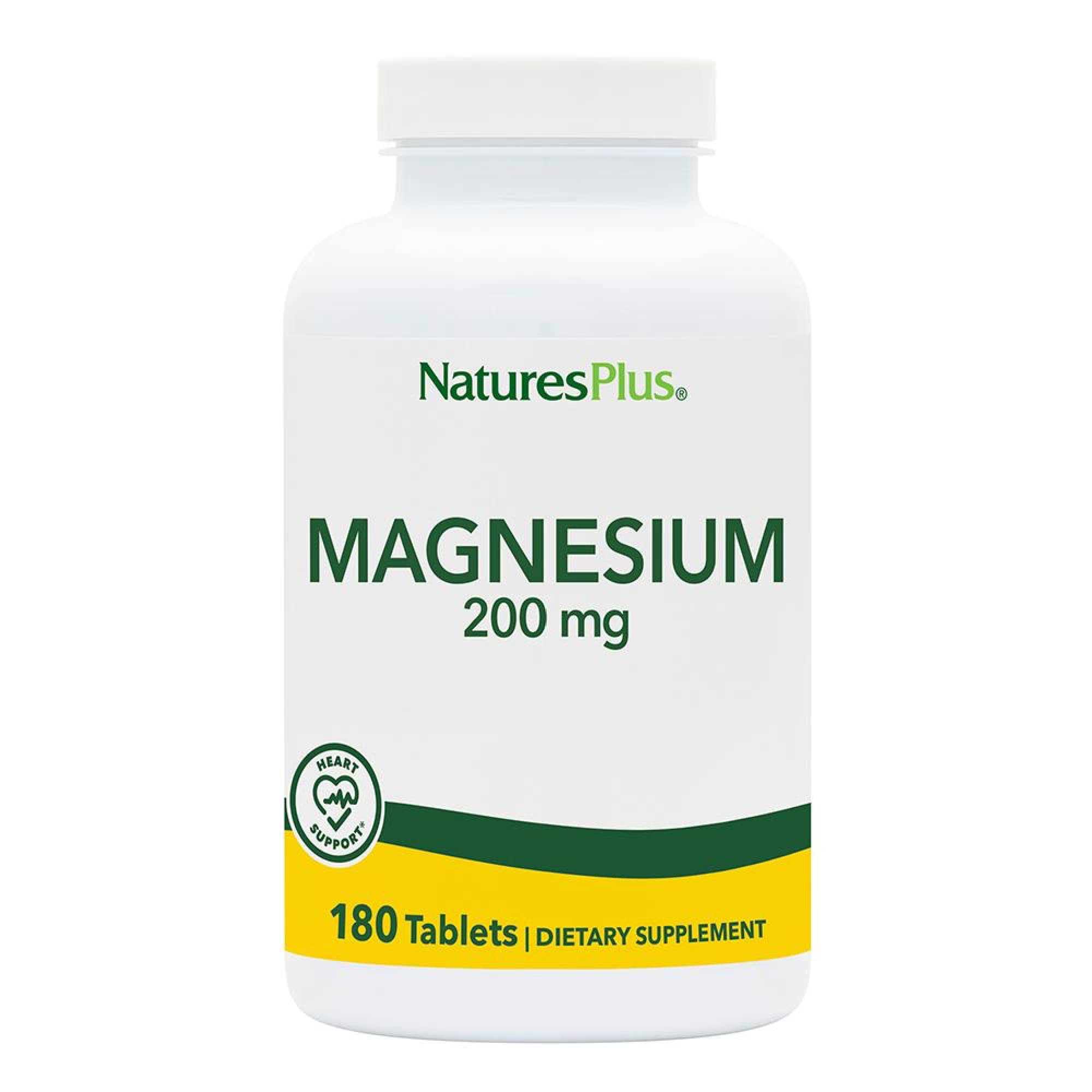 NaturesPlus Magnesium 200mg tablets bottle for daily mineral support.
