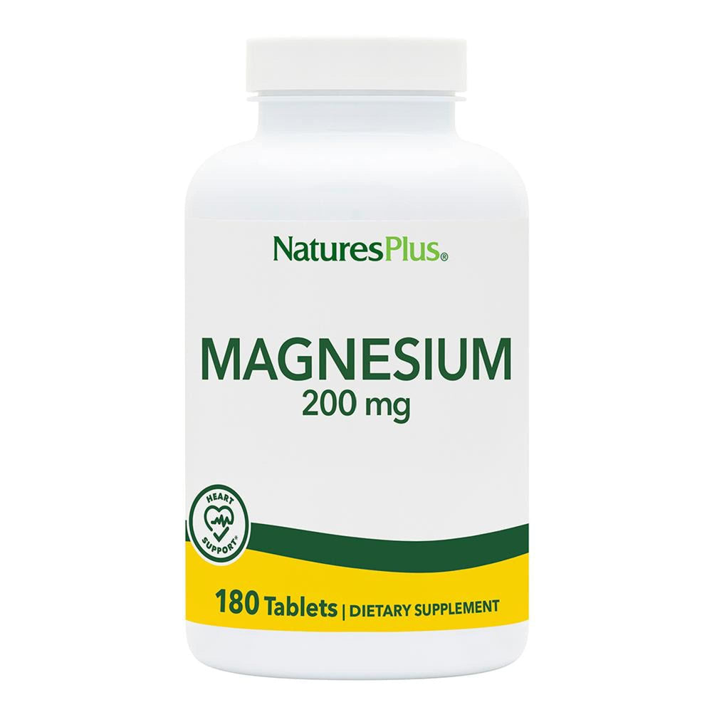 NaturesPlus Magnesium 200mg tablets bottle for daily mineral support.