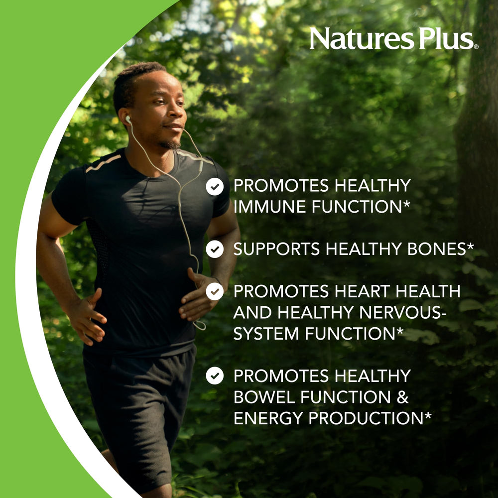 Gluten-free and vegetarian symbols beside NaturesPlus Magnesium tablets.
