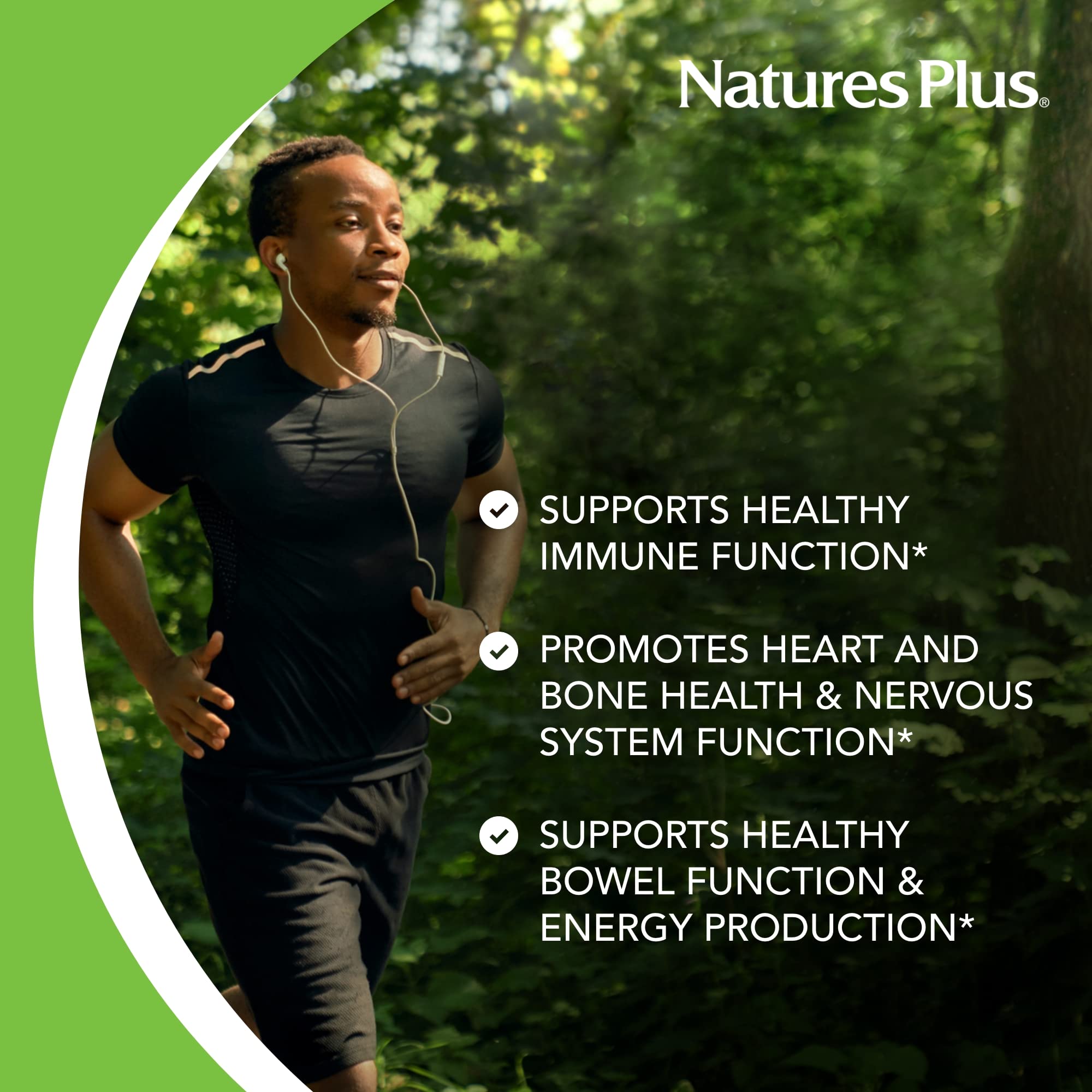 NaturesPlus Magnesium tablets in hand, convenient daily supplement on the go.