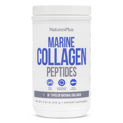 NaturesPlus Marine Collagen Peptides unflavored tub front, supporting skin elasticity.