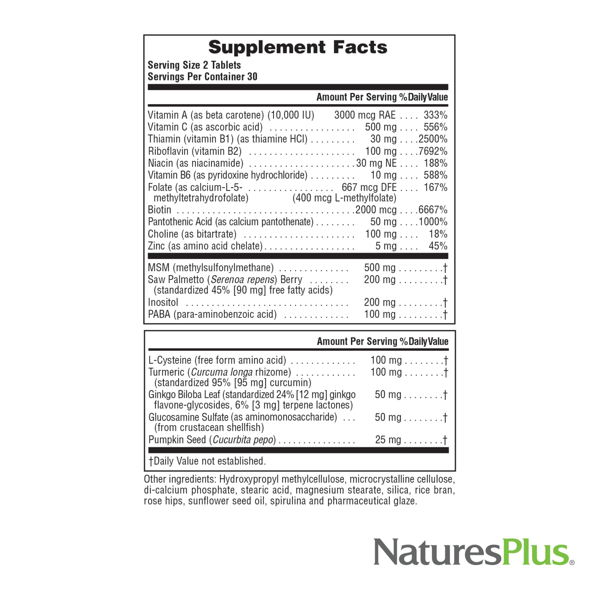 NaturesPlus Ultra Hair Plus with saw palmetto and pumpkin seeds supports nutrient-rich hair care.