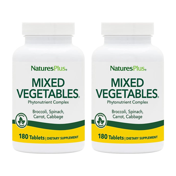 NaturesPlus Mixed Vegetables bottle front for daily greens nutrition.