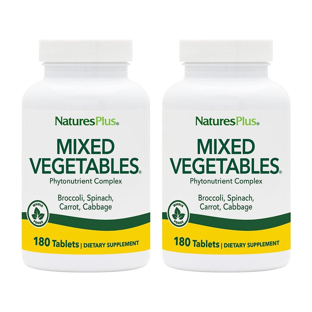 NaturesPlus Mixed Vegetables bottle front for daily greens nutrition.