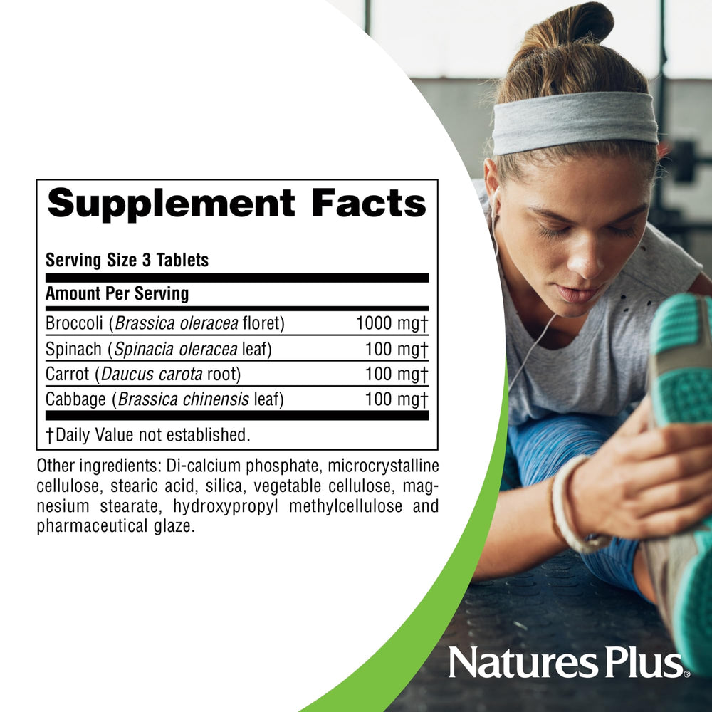 NaturesPlus Mixed Vegetables glass with tablets, easy daily greens ritual.