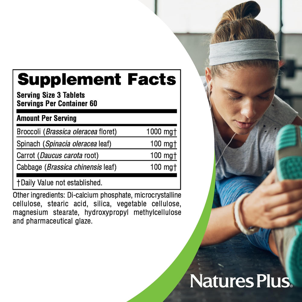 NaturesPlus Mixed Vegetables tablets on kitchen counter for gluten-free daily nutrition.