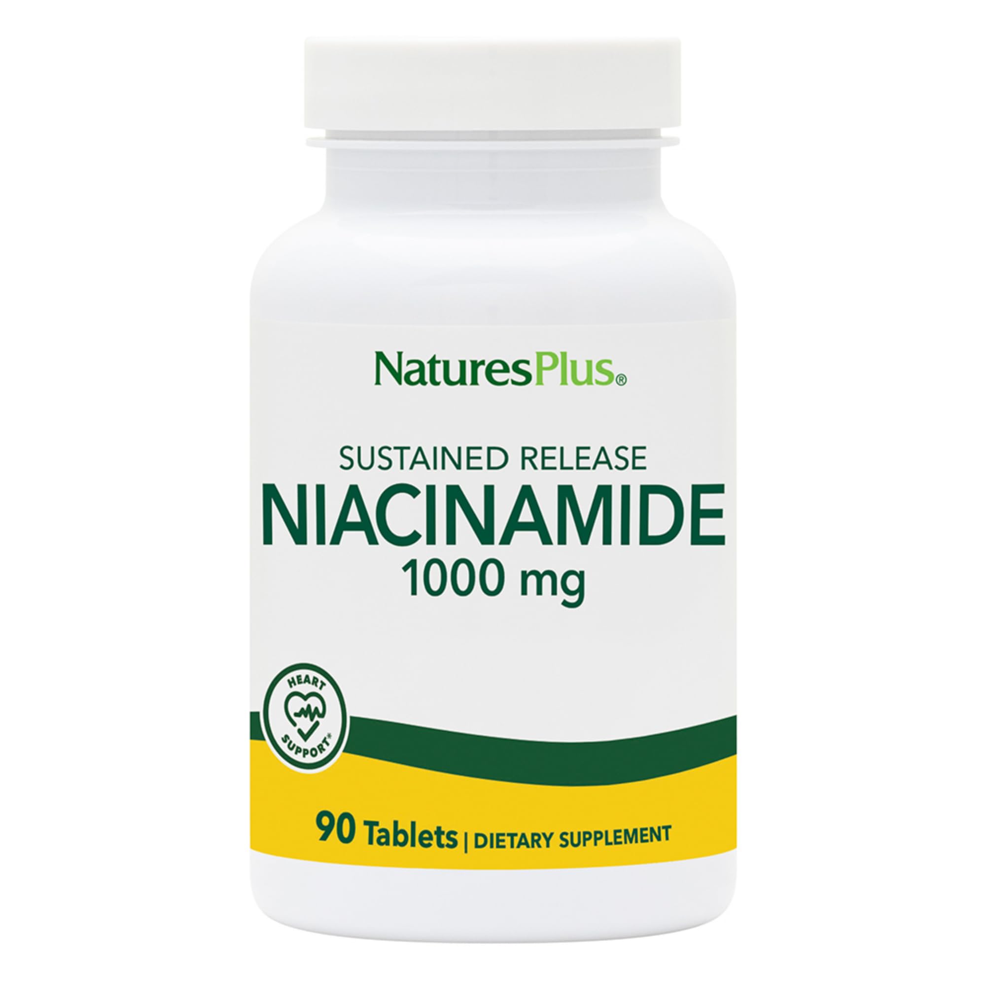 NaturesPlus Niacinamide 1000 mg sustained-release bottle front view supports energy production and immune health.