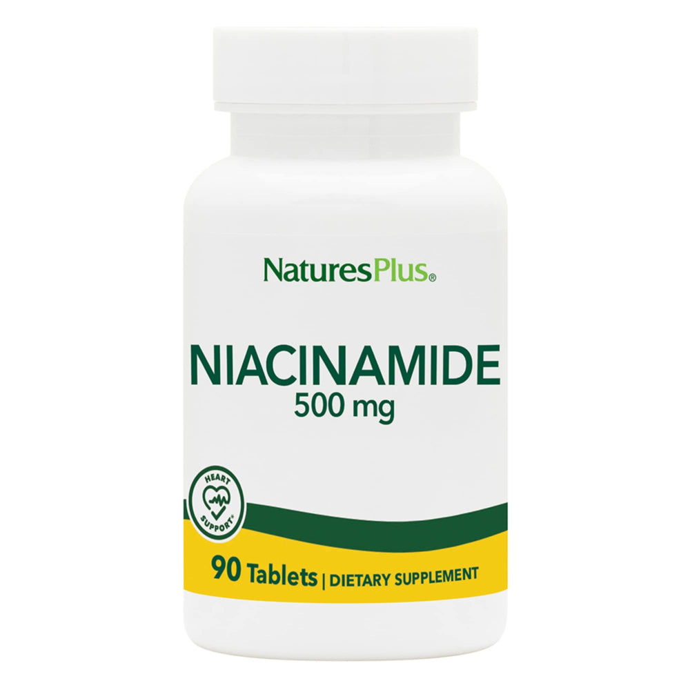 NaturesPlus Niacinamide 500mg bottle supports daily energy metabolism.