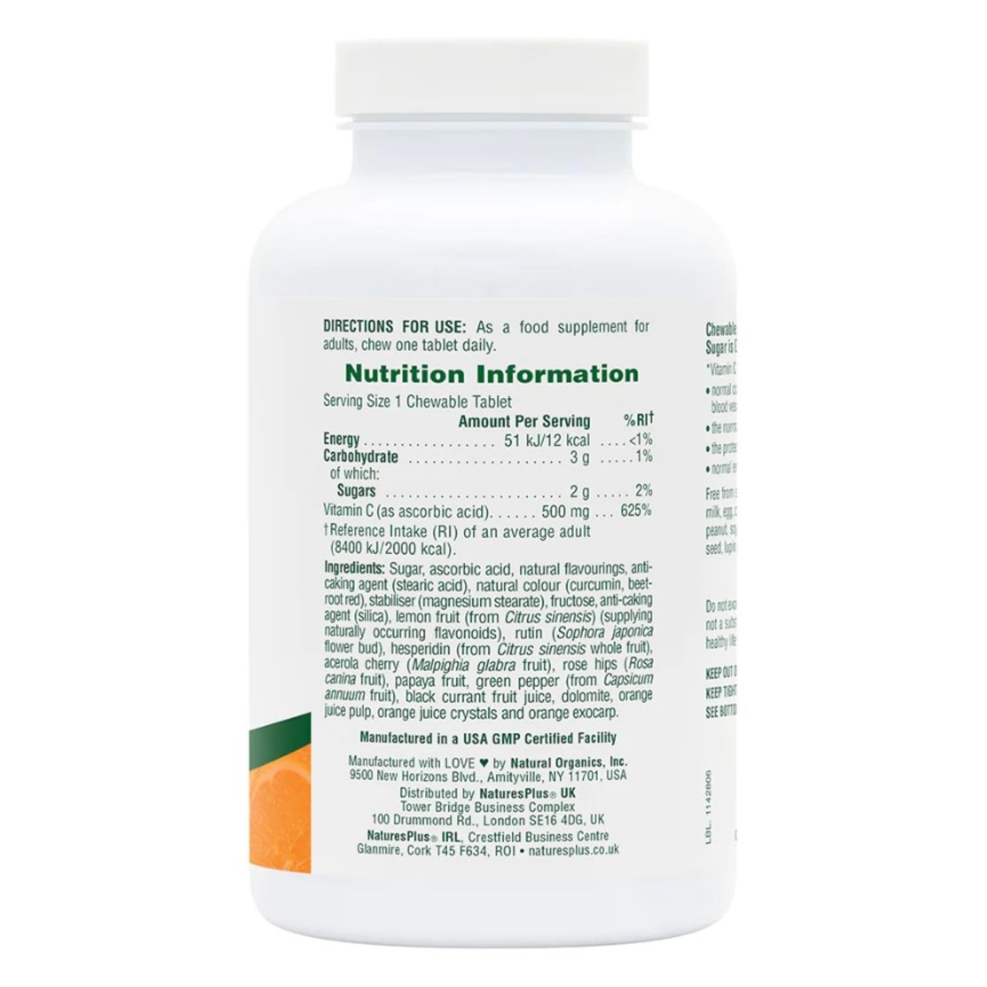 NaturesPlus orange-chewable tablets texture conveying a pleasant vitamin C experience.
