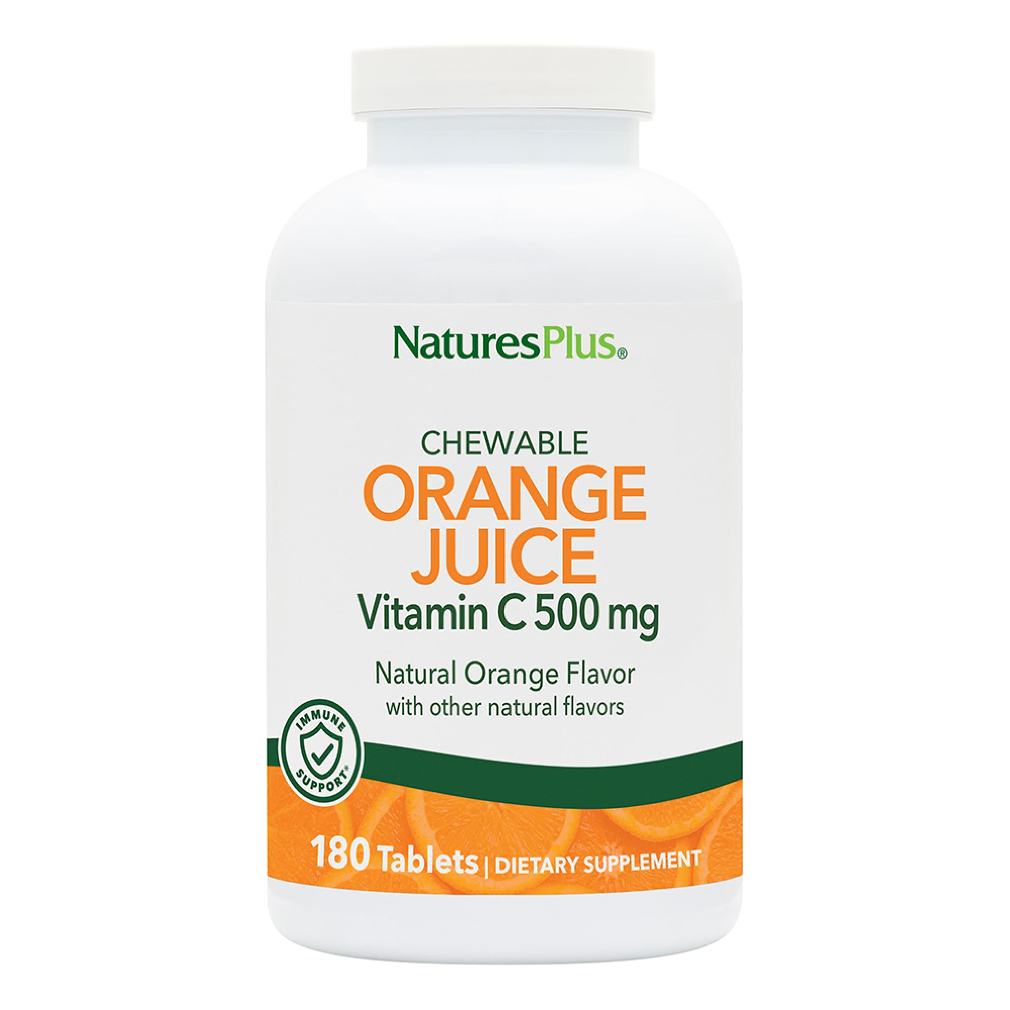 NaturesPlus Orange Juice Vitamin C chewable tablet bottle close-up for daily immune support