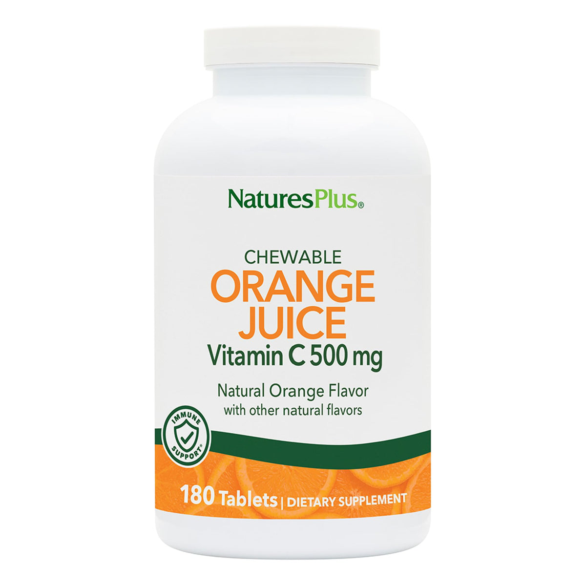 NaturesPlus Orange Juice Vitamin C chewable tablet bottle close-up for daily immune support