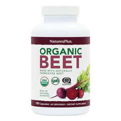 NaturesPlus Organic Beet capsules pack highlights convenient daily nutrition.