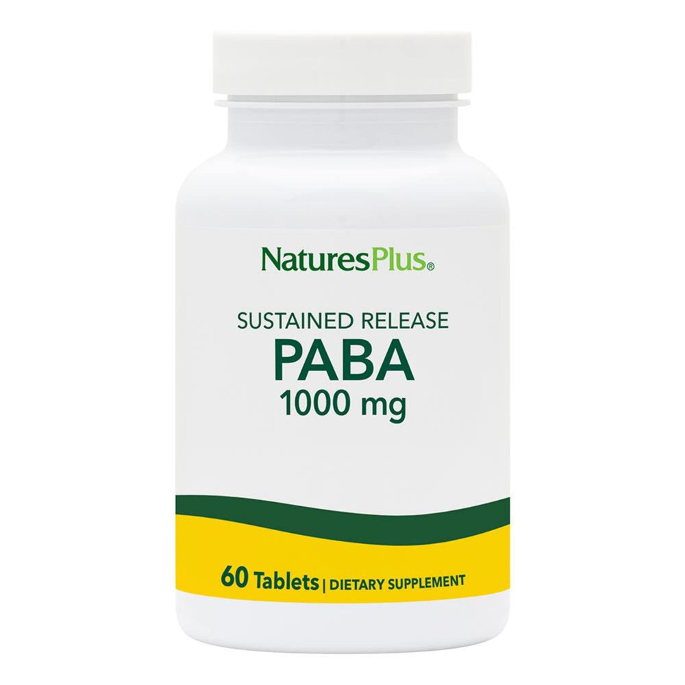 NaturesPlus PABA sustained-release bottle for steady nutrient delivery.
