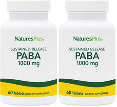 NaturesPlus PABA sustained-release bottle shows gradual ingredient release for steady daily support.