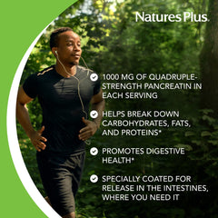 NaturesPlus Pancreatin package label signals gluten-free and allergen-friendly digestion support.