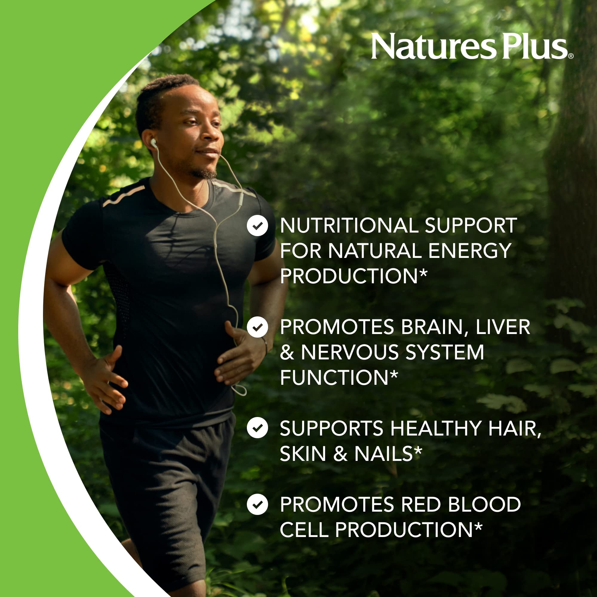 NaturesPlus vegetarian and gluten-free label on pantothenic acid bottle, highlighting dietary compatibility.