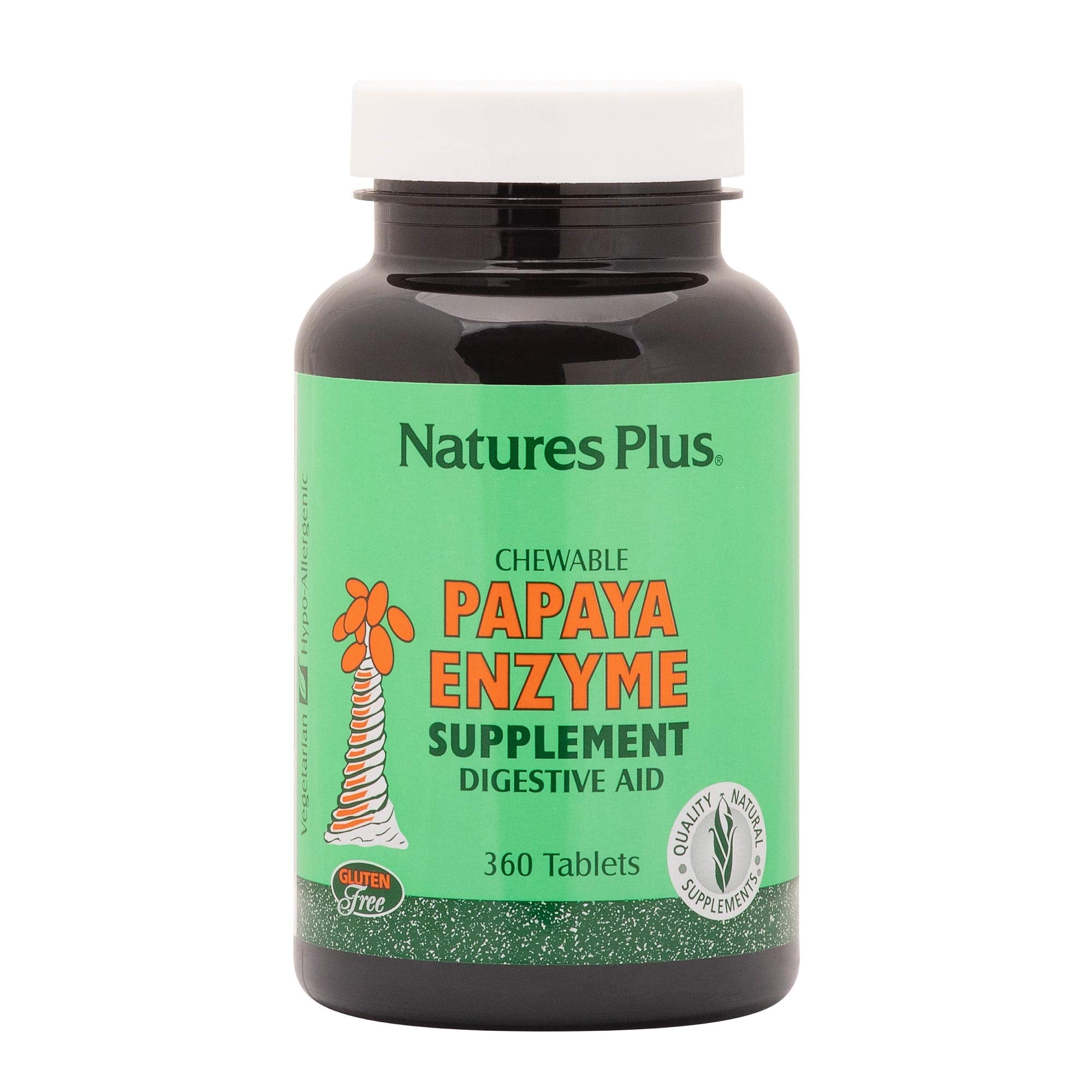 NaturesPlus Papaya Enzyme bottle front view for on-the-go support