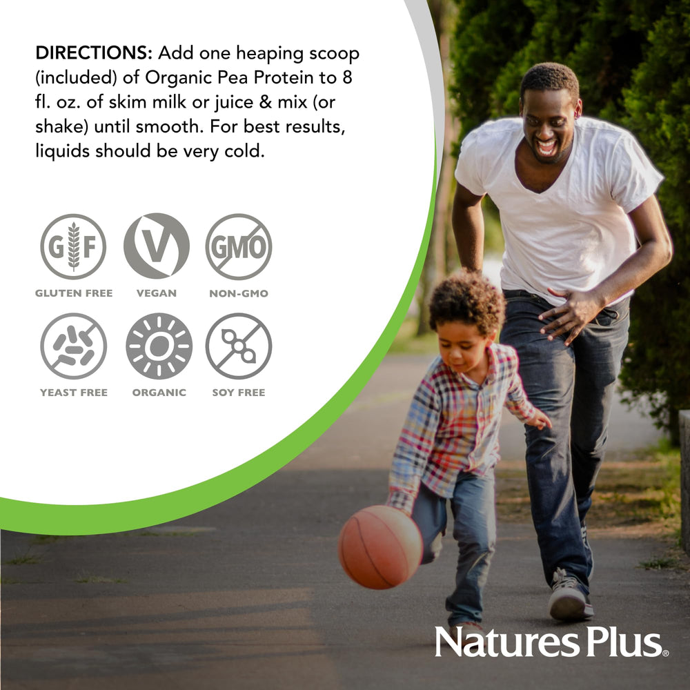NaturesPlus Pea Protein in a blender cup for creamy shake
