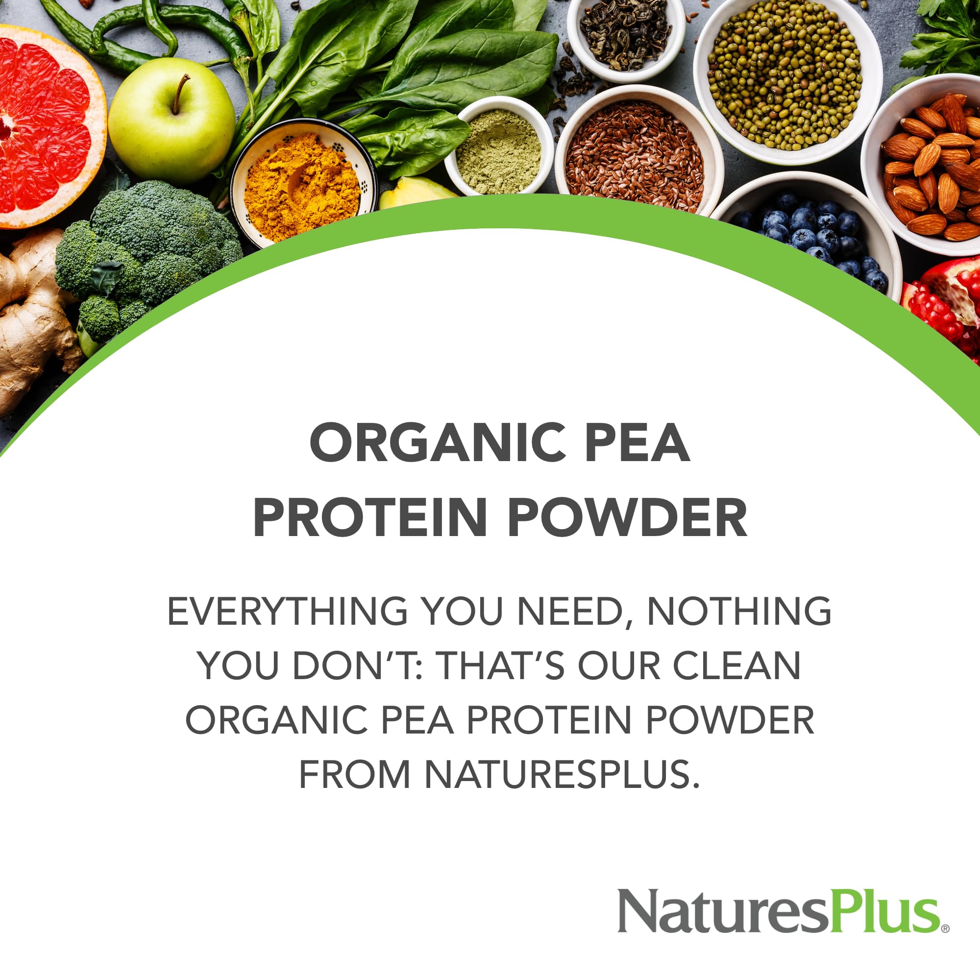 NaturesPlus Pea Protein scoop with powder ideal for quick shakes