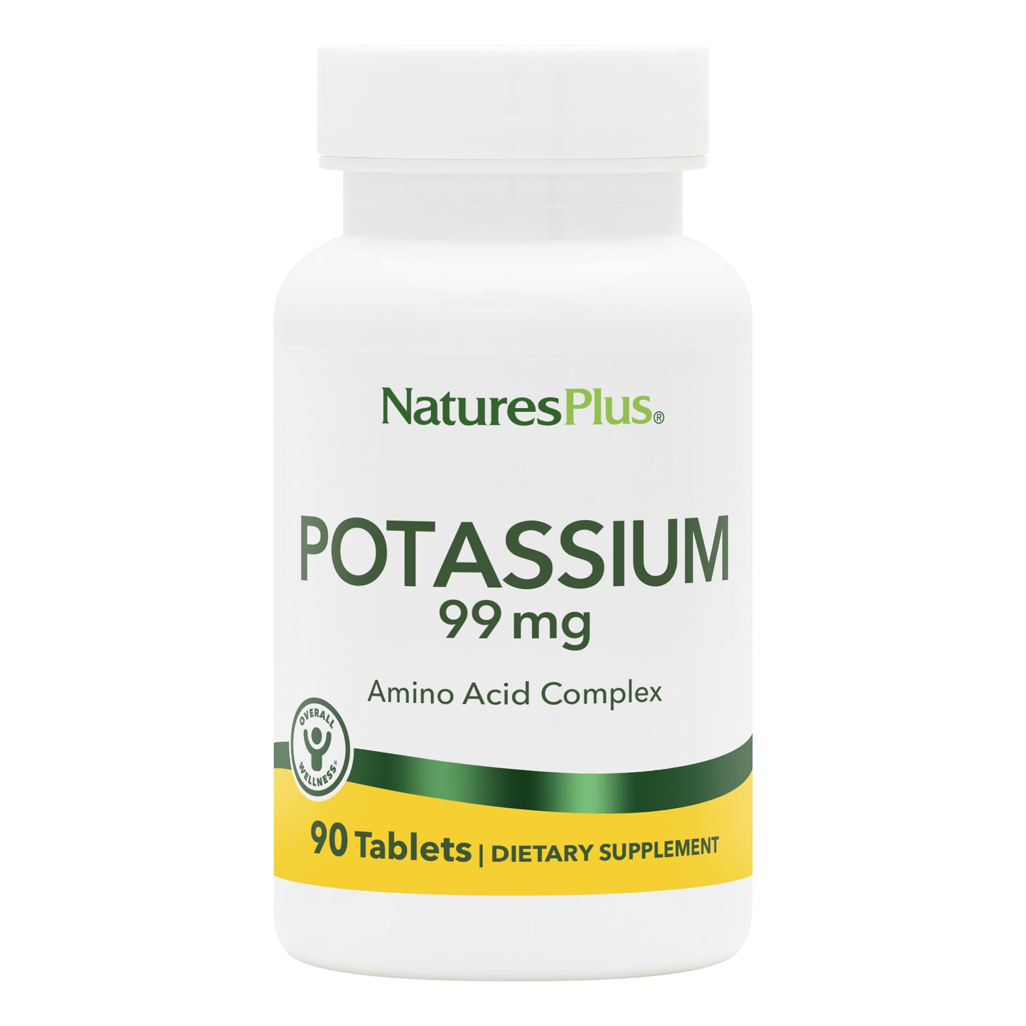 Nature’s Plus potassium 99 mg gluten-free icon on packaging