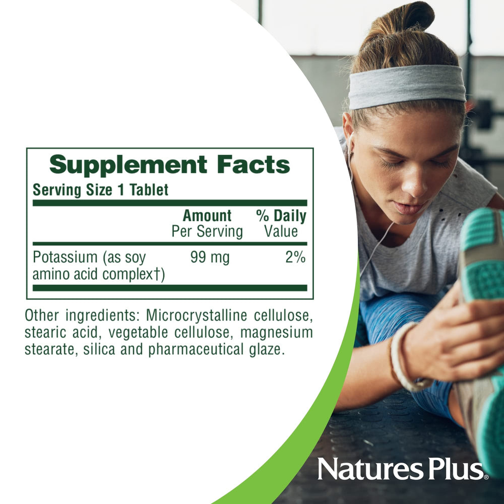 Nature’s Plus potassium 99 mg packaging emphasizing quality standards