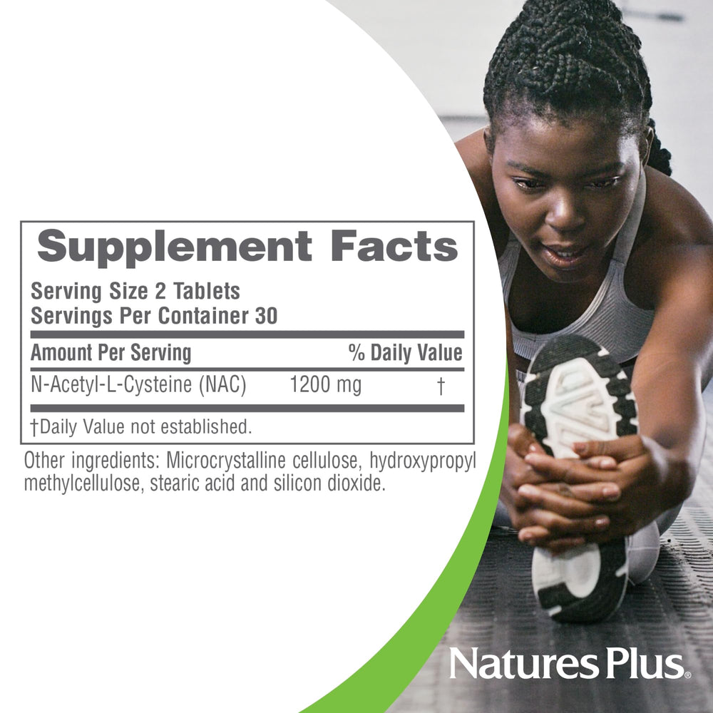 NaturesPlus PRO NAC 1200 mg, caja, apto para veganos y libre de gluten.