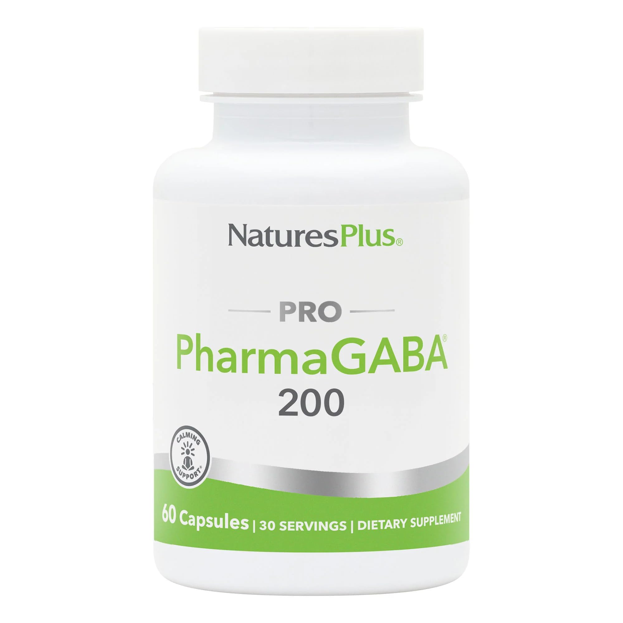 NaturesPlus PRO PharmaGABA bottle front view highlighting calm and focus.