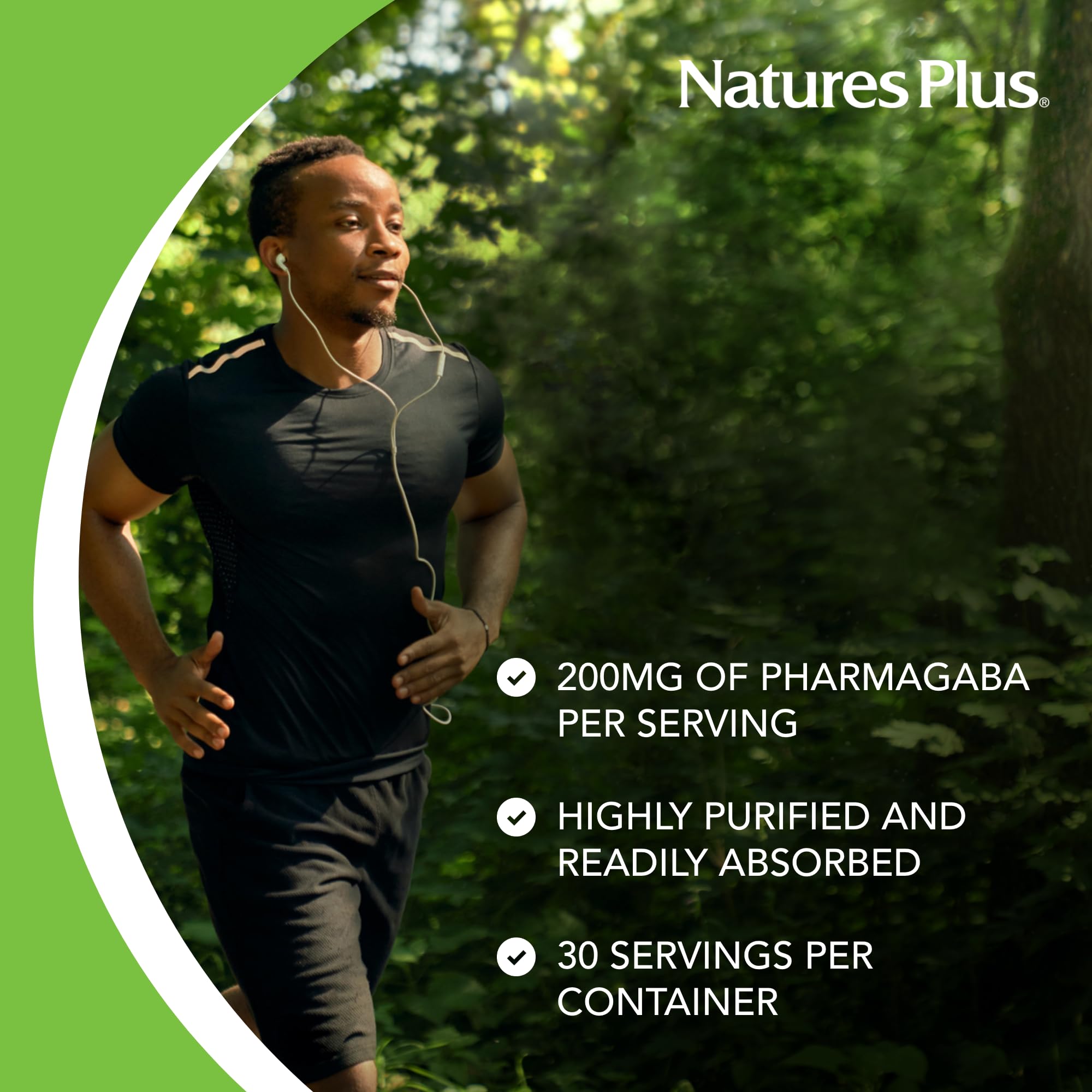 NaturesPlus PharmaGABA label detail shows non-GMO, vegetarian, gluten-free attributes.