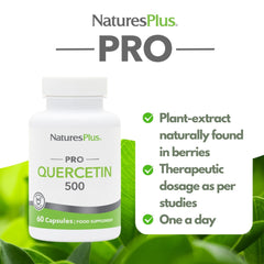Close-up of the label highlighting 500 mg quercetin and non-GMO ingredients.