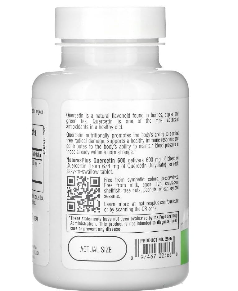 NaturesPlus PRO Quercetin 600 mg tablets stacked on white background
