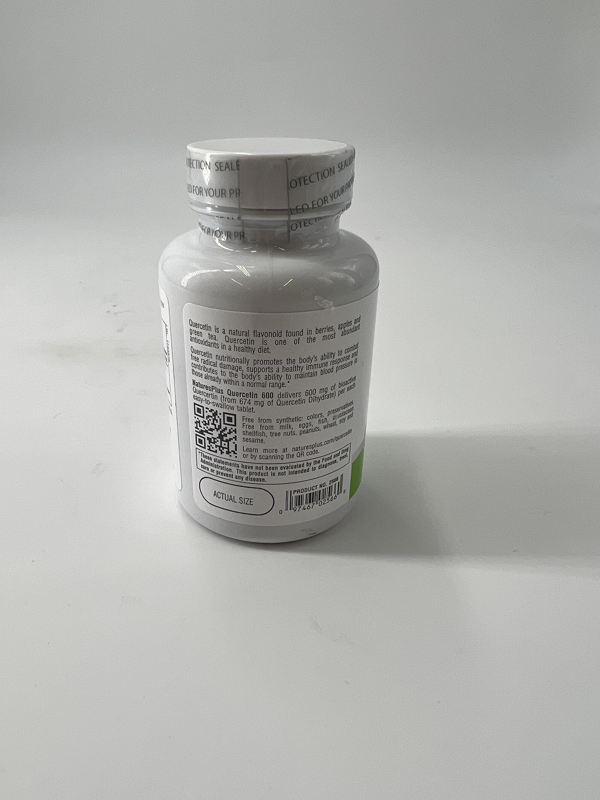 NaturesPlus PRO Quercetin 600 mg vegan symbol on packaging