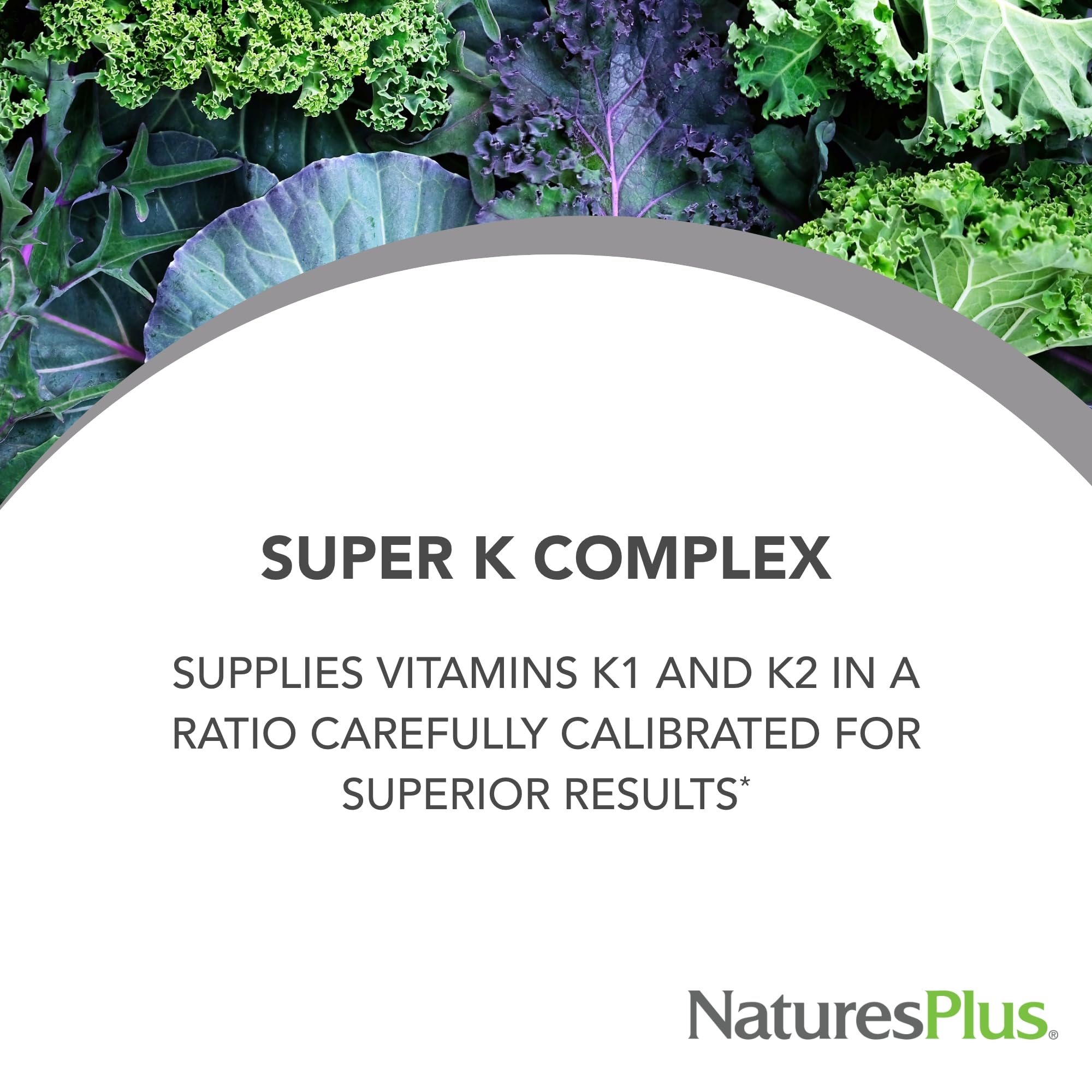 NaturesPlus PRO Super K Complex capsules close-up, vegan and non-GMO vitamin K.
