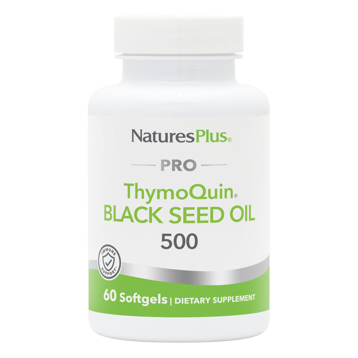 NaturesPlus PRO ThymoQuin bottle showing full-spectrum cold-pressed black seed oil for daily wellness.