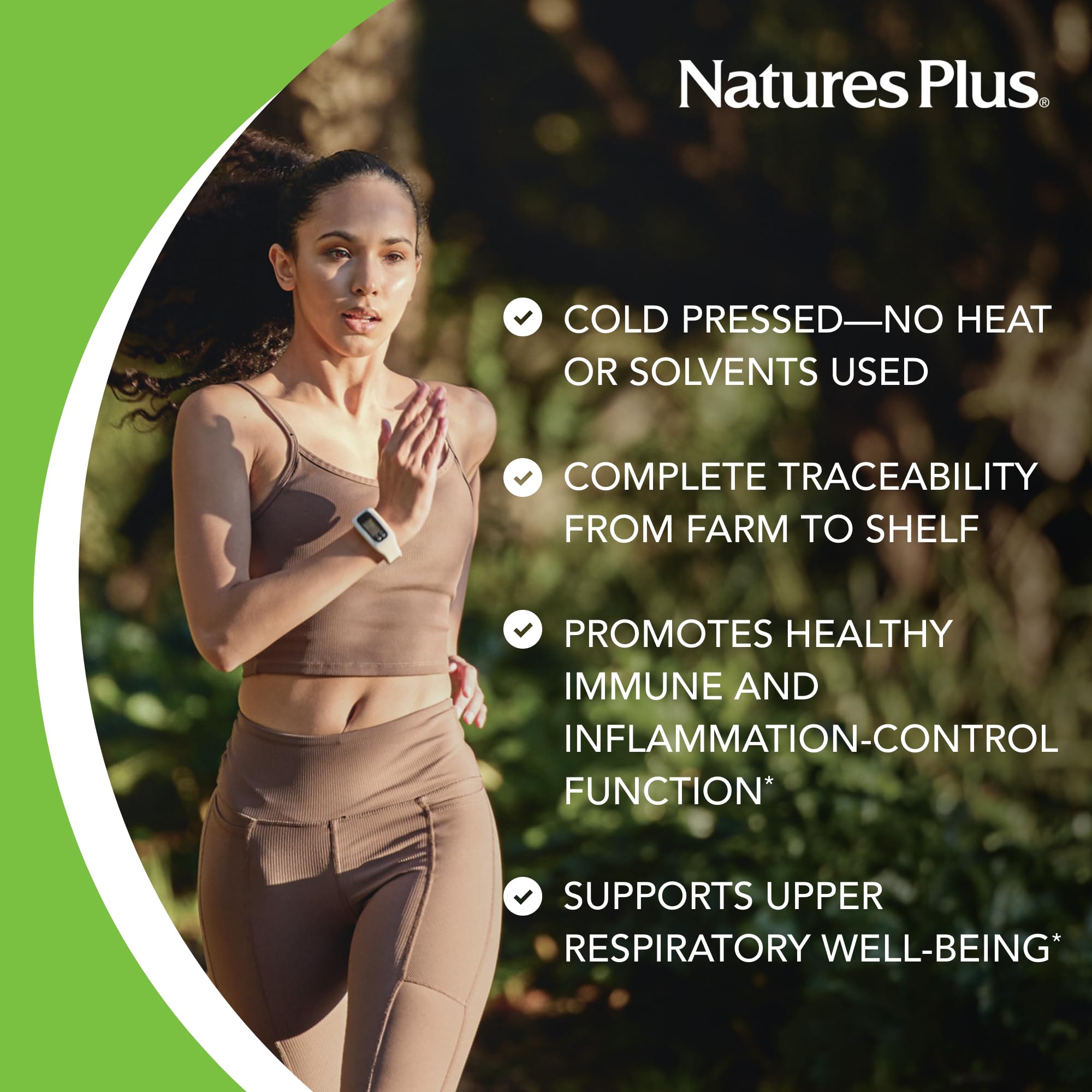 NaturesPlus PRO ThymoQuin label highlights gluten-free formulation and farm-to-shelf traceability.