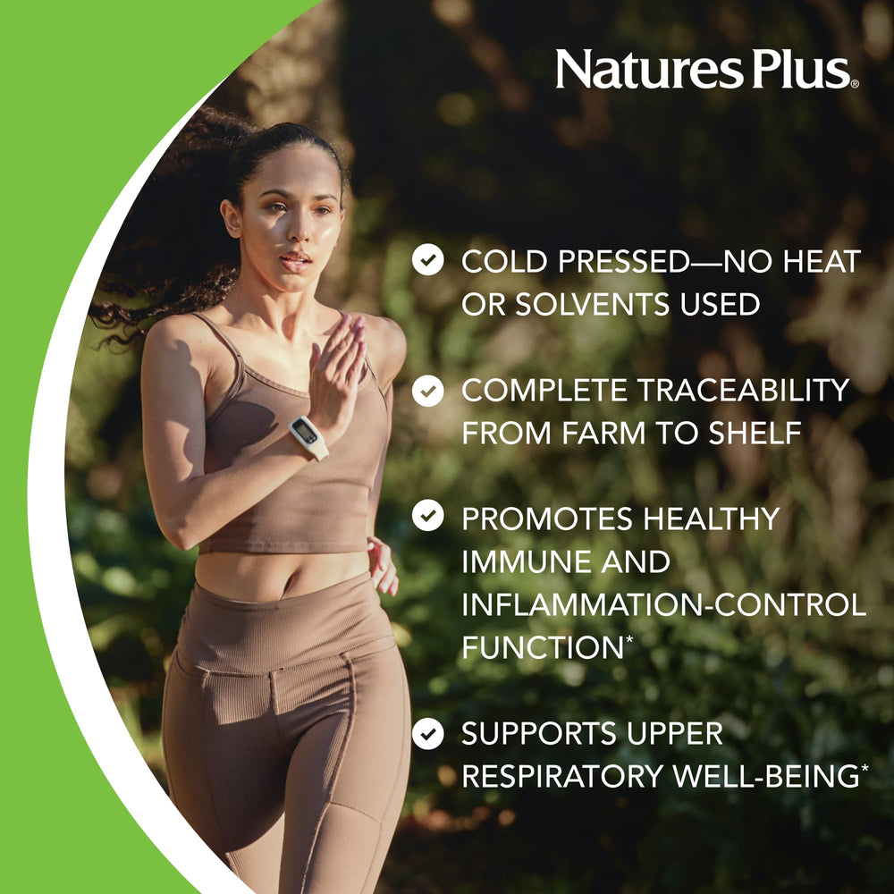 NaturesPlus PRO ThymoQuin label highlights gluten-free formulation and farm-to-shelf traceability.