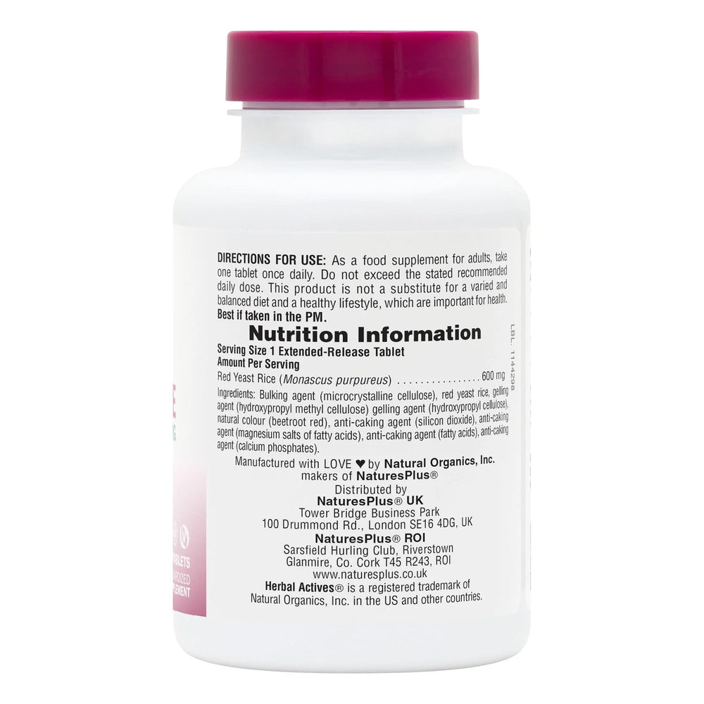 NaturesPlus red yeast rice extended-release tablets illustrate sustained nutrient release for daily use.