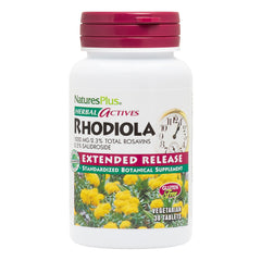 Nature's Plus Rhodiola extended-release bottle on a clean surface for daily energy support.