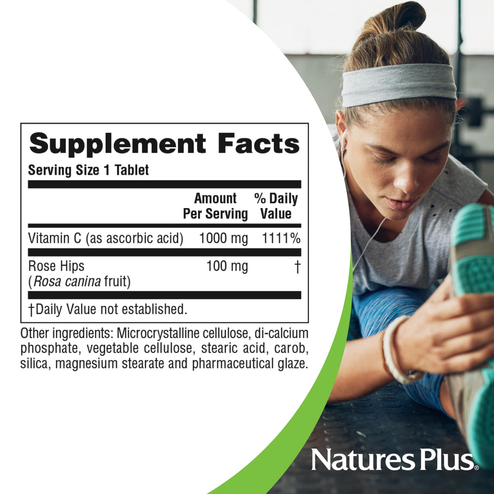 NaturesPlus bottle with rose hips imagery highlights natural blend for daily vitality