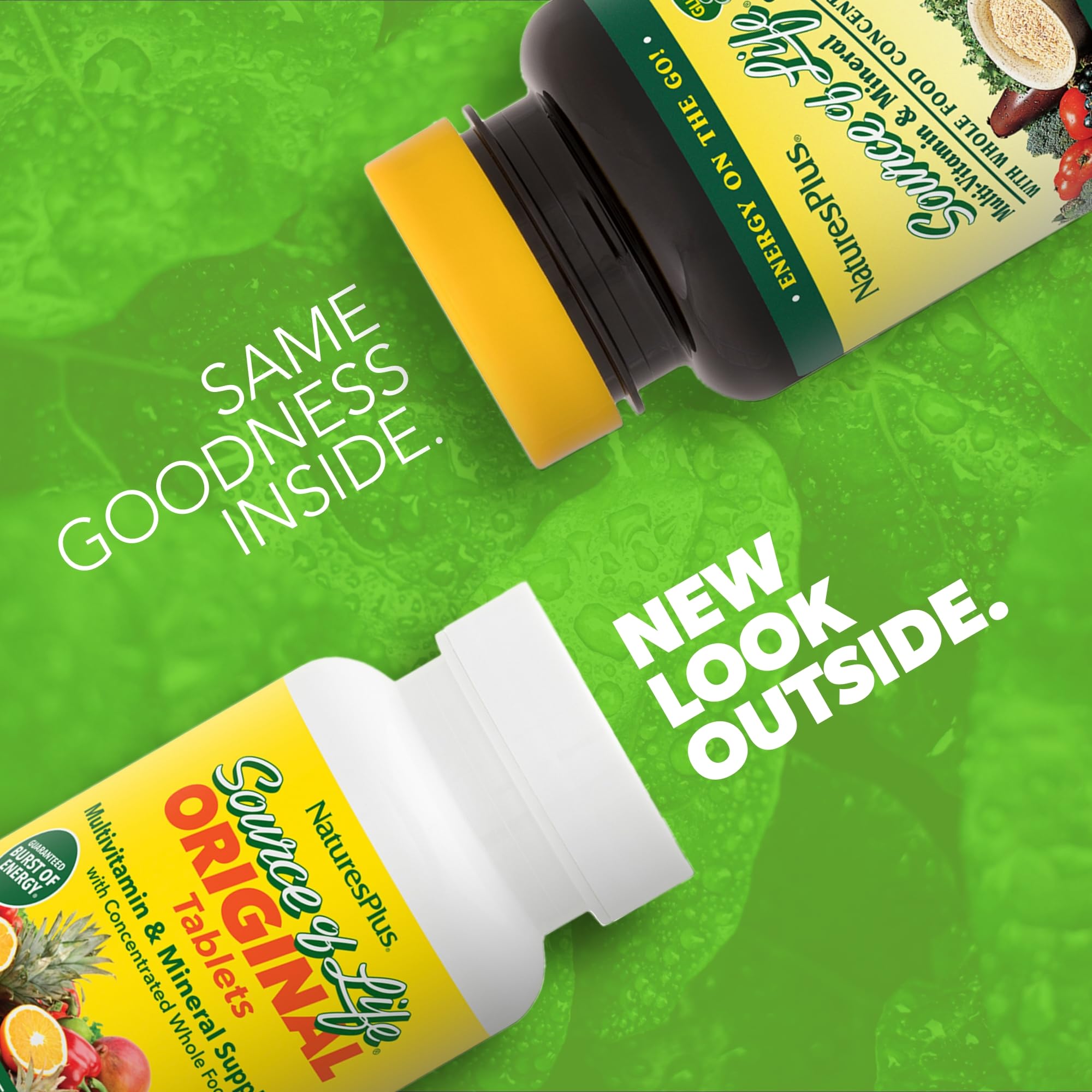 NaturesPlus Source of Life tablet bottle side view emphasizes immune support.