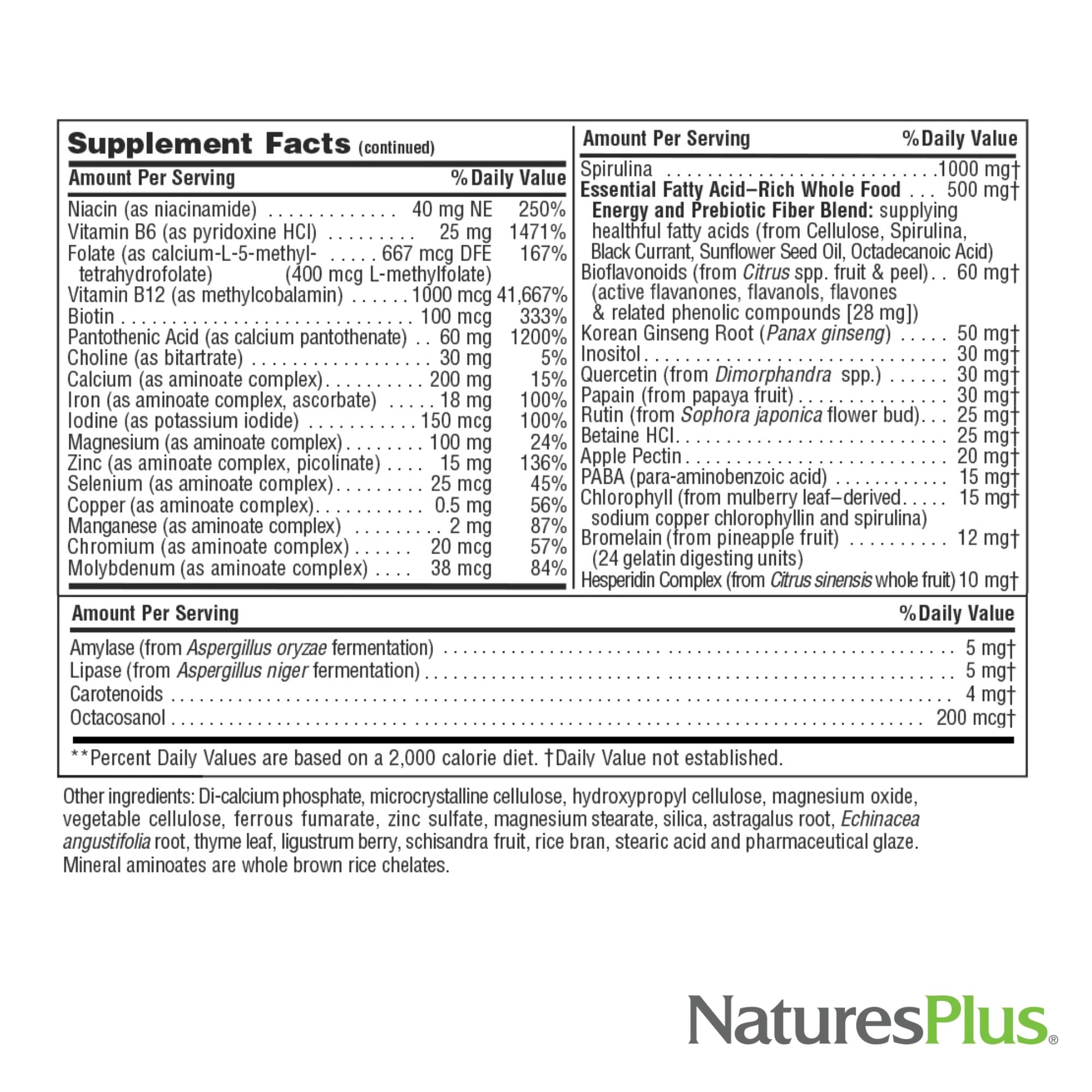 NaturesPlus Source of Life front label highlights multivitamin nutrition.