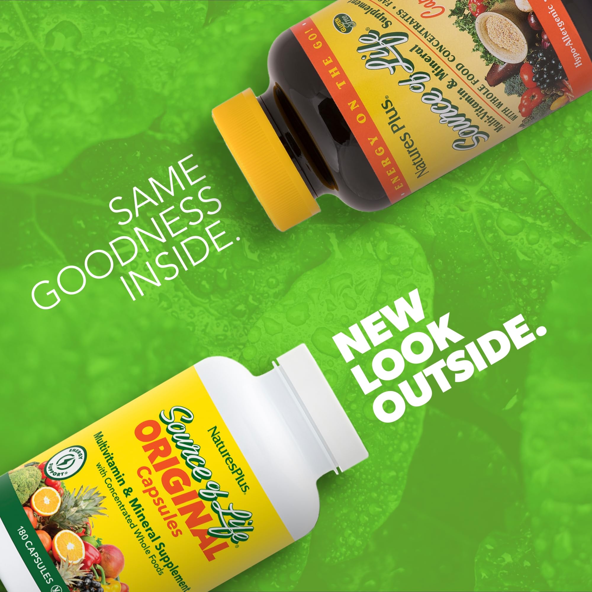 NaturesPlus Source of Life bottle back reveals supplement facts and allergen-free features for better suitability.