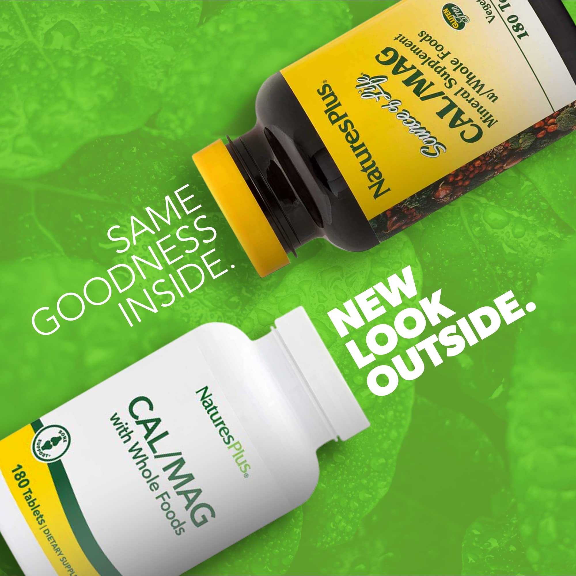 NaturesPlus Source of Life Cal/Mag bottle label highlights minerals and gluten-free claim.