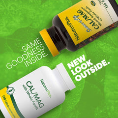 NaturesPlus Source of Life Cal/Mag bottle label highlights minerals and gluten-free claim.